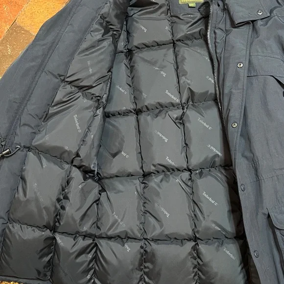 Timberland Weathergear hooded dark navy blue size Medium puffer jacket - Picture 3 of 8